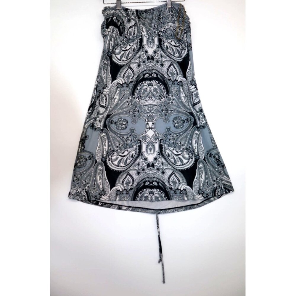 Paisley Pattern Midi Dress Strapless  With Drawstring & Silver Ring Detail XL